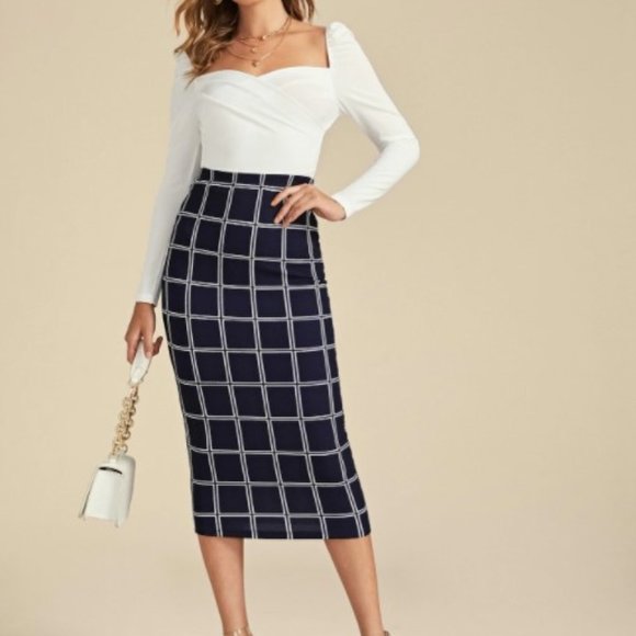 HOST PICK!!! Navy Plaid Pencil Skirt - Picture 3 of 5